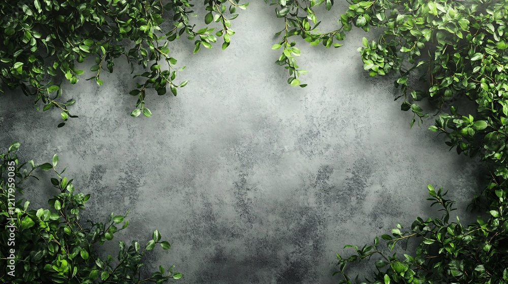Aufkleber green branches framing grey concrete background with copy space