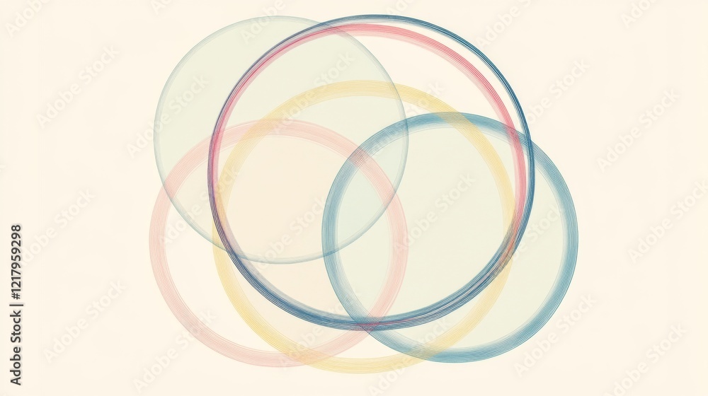 Poster abstract overlapping circles in soft pastel colors on a light background, symbolizing connection
