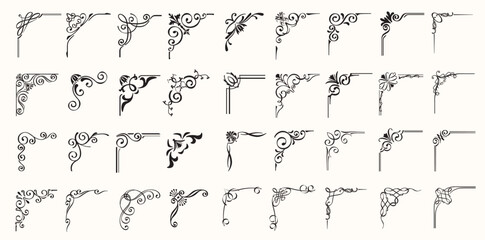 Decorative floral corners set. vintage frames borders. Isolated vector ornament..eps