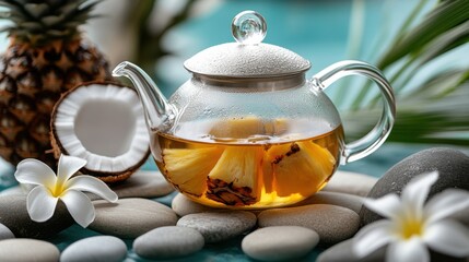 Savoring the tropical delight of pineapple and coconut tea in a serene setting