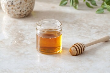 Honey in a Jar with Wooden Dipper