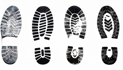 different smudged shoe prints on a white background