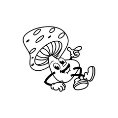 Cute and fun retro mushroom cartoon character vector illustration. Cool and fun mushroom character print design.