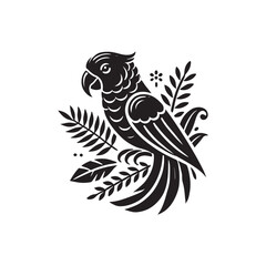 Black Color Parrot silhouette design Vector Illustration, Solid White Background (2).eps