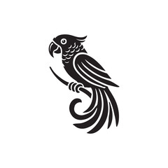 Black Color Parrot silhouette design Vector Illustration, Solid White Background (1).eps