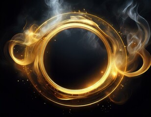 bright glowing gold circle with smoke on a black background