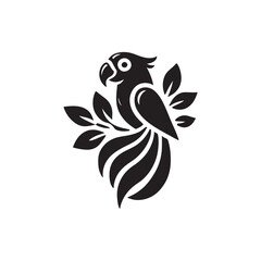 Black Color Parrot silhouette design Vector Illustration, Solid White Background (4).eps