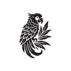 Black Color Parrot silhouette design Vector Illustration, Solid White Background (7).eps