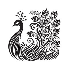Black Color Peacock silhouette design Vector Illustration, Solid White Background (2).eps