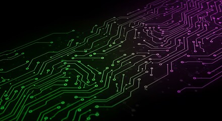  Abstract digital network circuit board background banner with glowing light and connecting data dots in2 blue and black colors. Big data technology concept.