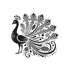 Black Color Peacock silhouette design Vector Illustration, Solid White Background (3).eps