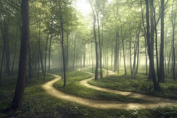 Obraz premium enchanted forest with misty trails