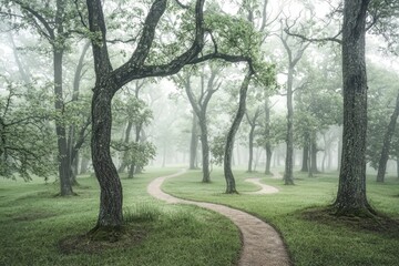 Obraz premium enchanted forest with misty trails