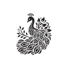 Black Color Peacock silhouette design Vector Illustration, Solid White Background (11).eps