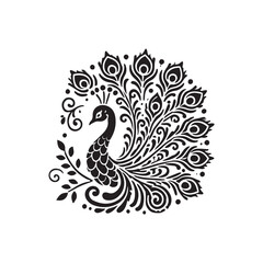 Black Color Peacock silhouette design Vector Illustration, Solid White Background (15).eps