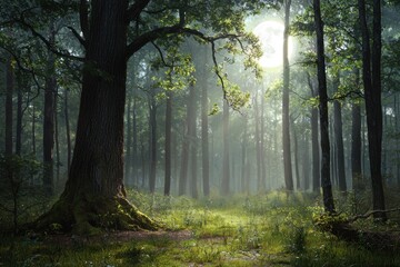 Obraz premium enchanted forest with moonlit grove