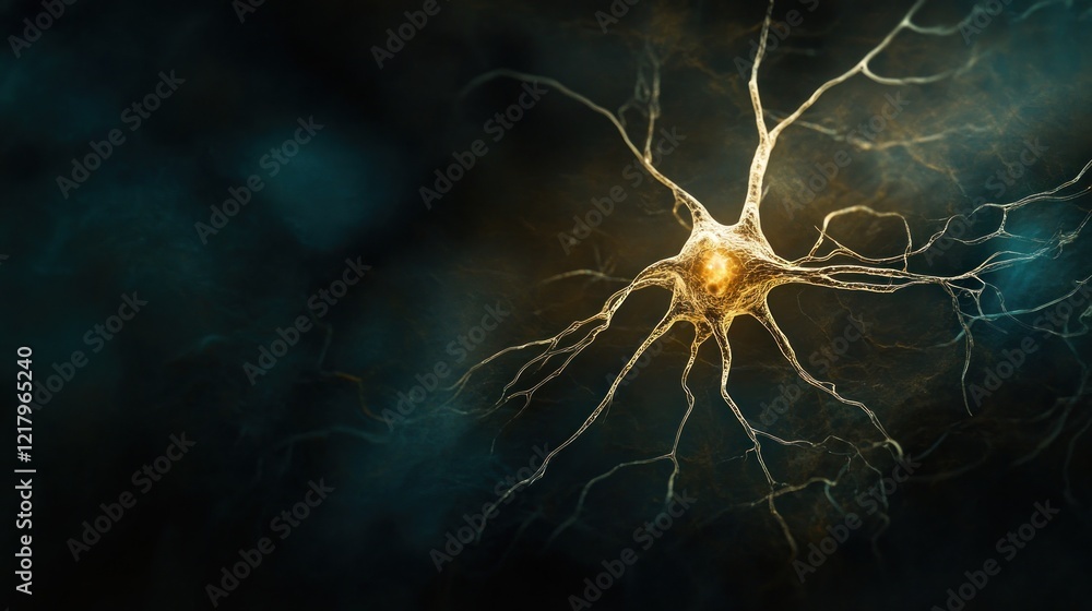 Poster microscopic view of a neuron: cellular structure and neural network