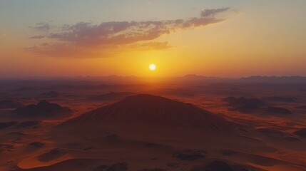 Desert sunset aerial view, mountain landscape