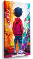Colorful Abstract Painting of a Boy Looking Away