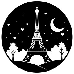 A romantic Parisian scene  silhouette vector illustration 