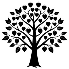Obraz premium A tree with heart shaped fruits silhouette vector illustration 