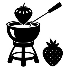  strawberry and chocolate fondue silhouette vector illustration 