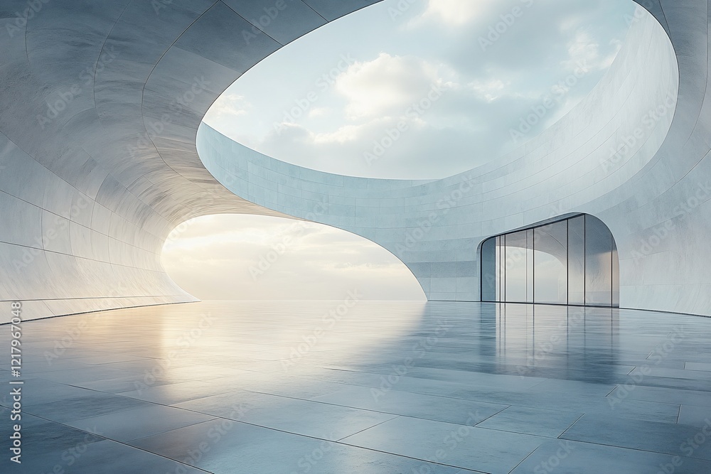 Poster abstract modern concrete architecture with open sky view
