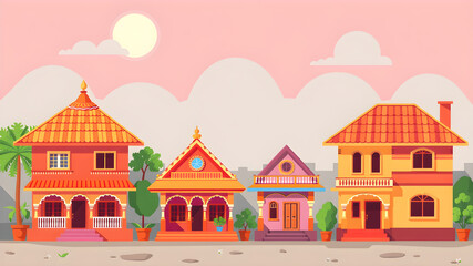 Fototapeta premium Local houses illustration city. Generative AI