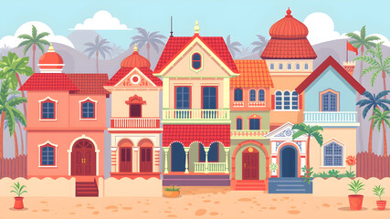 Local houses illustration city. Generative AI