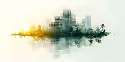 Fototapeta premium Sunrise Cityscape, Green Reflection