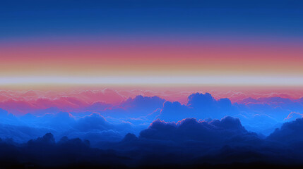 Stunning Sunset Cloudscape: A Dreamlike Panorama of Colorful Clouds and Mountains