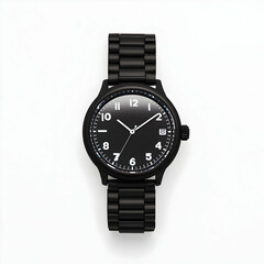 Black minimalist wristwatch, studio shot, white background, fashion accessory