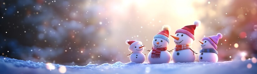 Playful Snowmen Parade: Multicolored Characters in a Festive Winter Scene Generative AI 祝祭の冬のシーンで多彩なキャラクターが行進する遊び心いっぱいの雪だるま.Generative AI