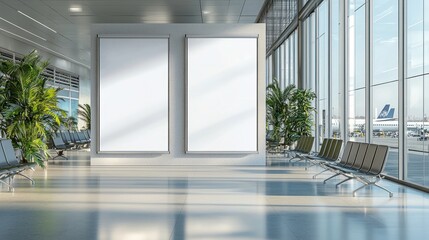 Two blank roll-up stand banners for a hospital or airport lobby, ideal for informative advertising.