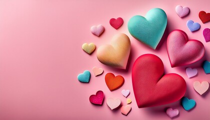 Fototapeta premium colorful heart shapes on pink background