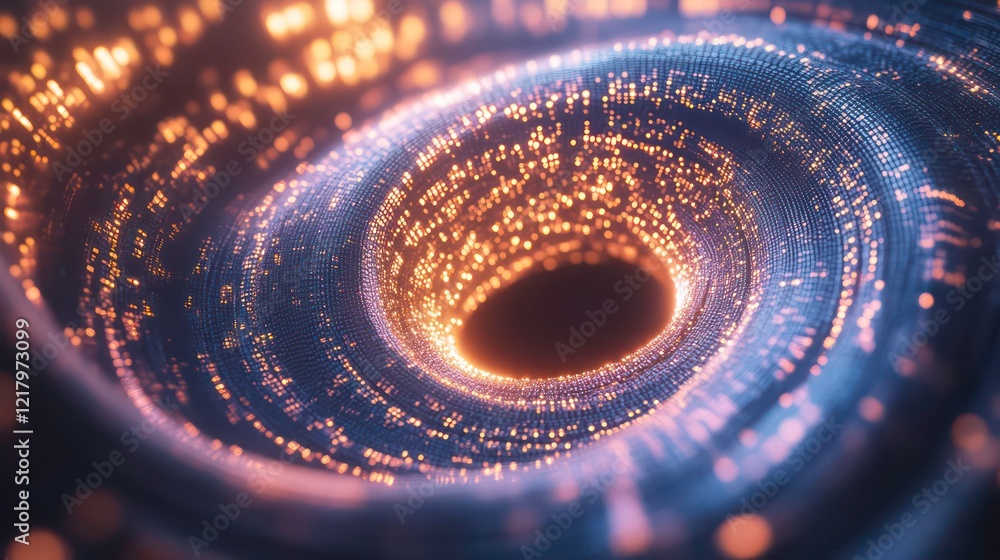 Poster Abstract swirling vortex of glowing particles, creating a futuristic tunnel effect.