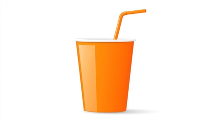 Orange Paper Cup with Straw