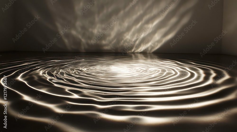 Aufkleber Abstract image of light reflecting on water, creating concentric ripples and ethereal patterns on a dark surface.