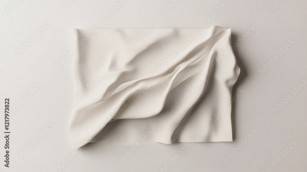 Poster white rectangular fabric gently folded on a white background