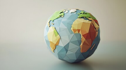 Low Poly 3D Rendered Globe with Geometric Continents and Simple Bold Color Palette  Stylized Cartographic of the Earth s Surface