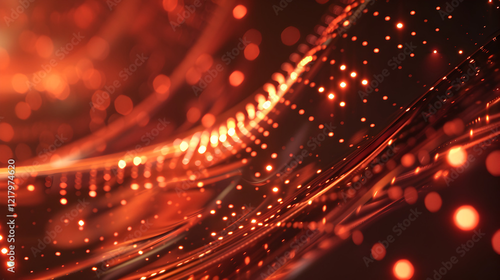 Poster abstract wavy patterns with glowing red dots creating a dynamic visual effect.