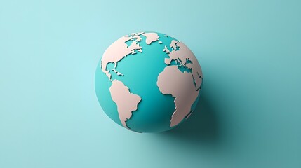 Stylized 3D globe with flat minimalist colors highlighting the major continents of the world  This abstract digital rendering showcases a simple clean