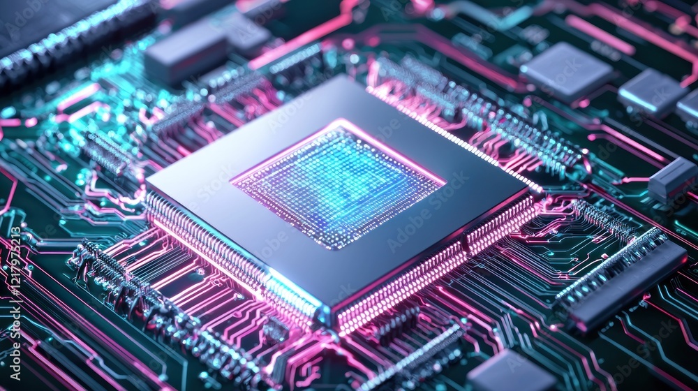 Poster close-up of a microchip on circuit board