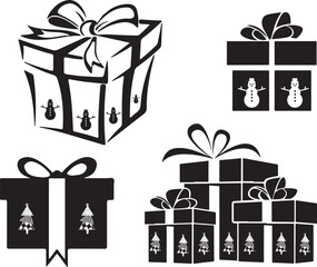 Silhouette give box and flat icon with vector and background design . 