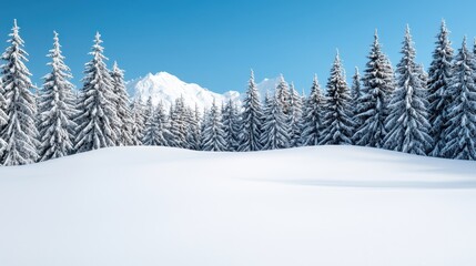 Scenic Winter Wonderland with Snow-Covered Trees and Blue Sky