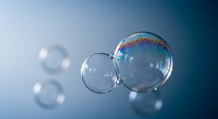 Close-up of soap bubbles with soft blue and white background