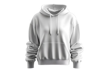 White hoodie sweatshirt mockup, designed for print with ample space for logo and graphic placement, isolated on a white background.