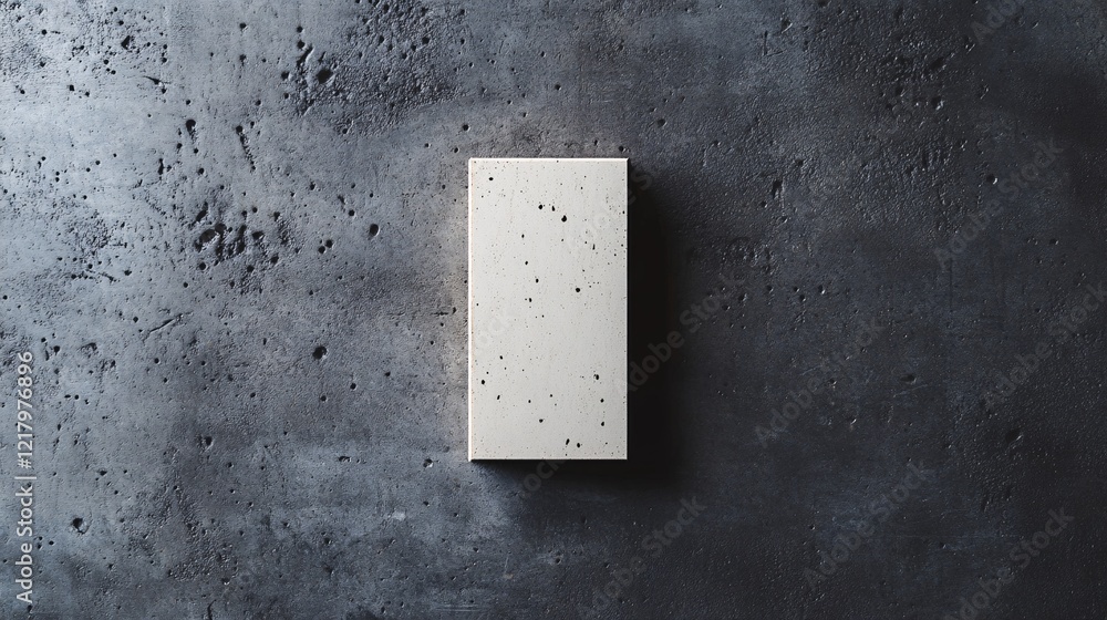 Poster white concrete block resting on dark concrete background