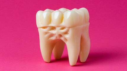 Detailed Model of a Human Tooth on Pink Background