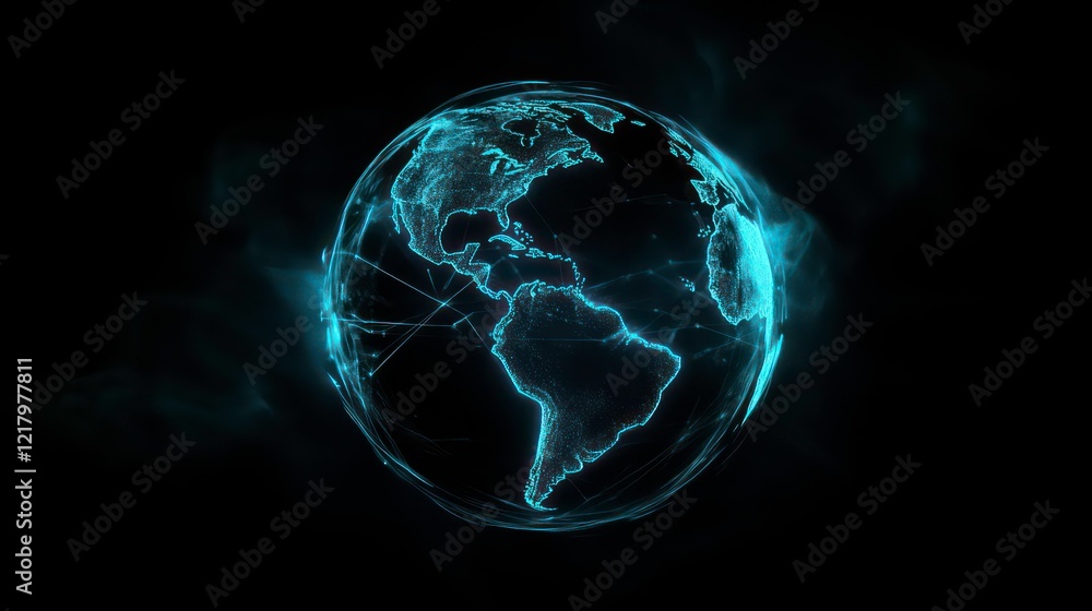 Poster glowing digital earth with interconnected lines, showcasing global network and connections.